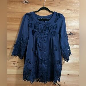 Navy Blue Lace Detail Blouse